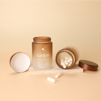 Vente en gros de flacons en verre givré mat pour compléments alimentaires, flacons ronds vides pour capsules et pilules, conteneurs en verre pour soins de santé avec logo personnalisé en couleur