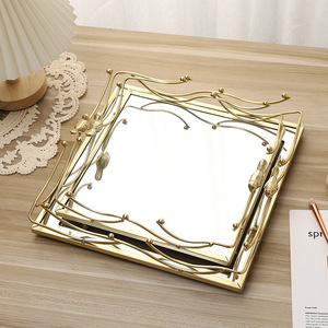 Mystic Arts Gold Mirror <b>Tray</b> Square Metal Jewelry Organizer Desktop Storage Home Decor Ornament - Product Image 2