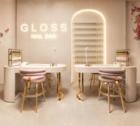 Conception moderne de poste de travail pour salon de manucure |   Ensemble table et miroir de manucure personnalisé |   Solution tout-en-un pour le mobilier et la décoration de salon de manucure