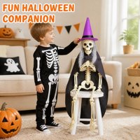 SIPKLR Décoration d'Halloween squelette de sorcière de 40 cm, accessoire effrayant et articulé pour la décoration de fête dans une maison hantée