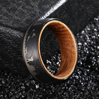Poya — baril à whisky en bois pour hommes, anneau de chasse noir en carbure de tungstène, manches en bois, oiseau, chien, 1 pièce de 8mm