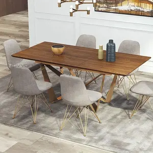 Modern Style 6 Chairs Golden Base Mdf Dining Table Set With Butterfly Stainless鋼