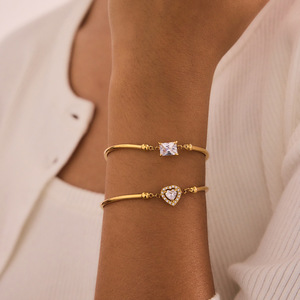 Bracelet en zircon en forme de cœur, plaqué or, alliage de zinc, serti de pierres, bijoux cadeau pour femmes - Product Image 3