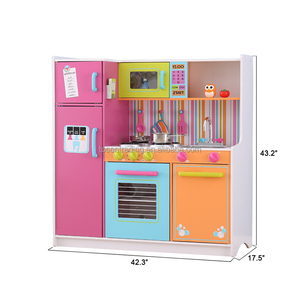 Cuisine de jeu en bois vintage aux couleurs vives pour enfants avec four, robinet et accessoires de cuisine. - Product Image 6