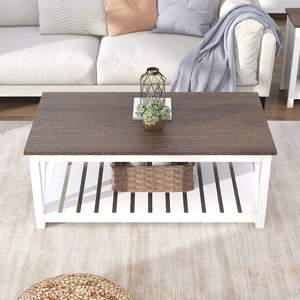 Table basse rustique vintage de style ferme avec étagère, <span class=keywords><strong>d</strong></span>écorative, durable, multifonctionnelle, pour salon, couleur blanche - Product Image 1