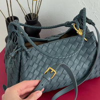 Bolso de Hombro Azul Océano de Color Liso con Doble Correa para Mujer, Bolso de Hombro de Gran Capacidad con Decoración Metálica y Grabado de Moda