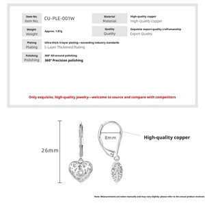 Pendientes Colgantes de Corazón Hueco de Cobre Puro con Relleno de Oro de 14k, Unisex, Antideslustre, Joyería de Moda para Fiesta - Product Image 2