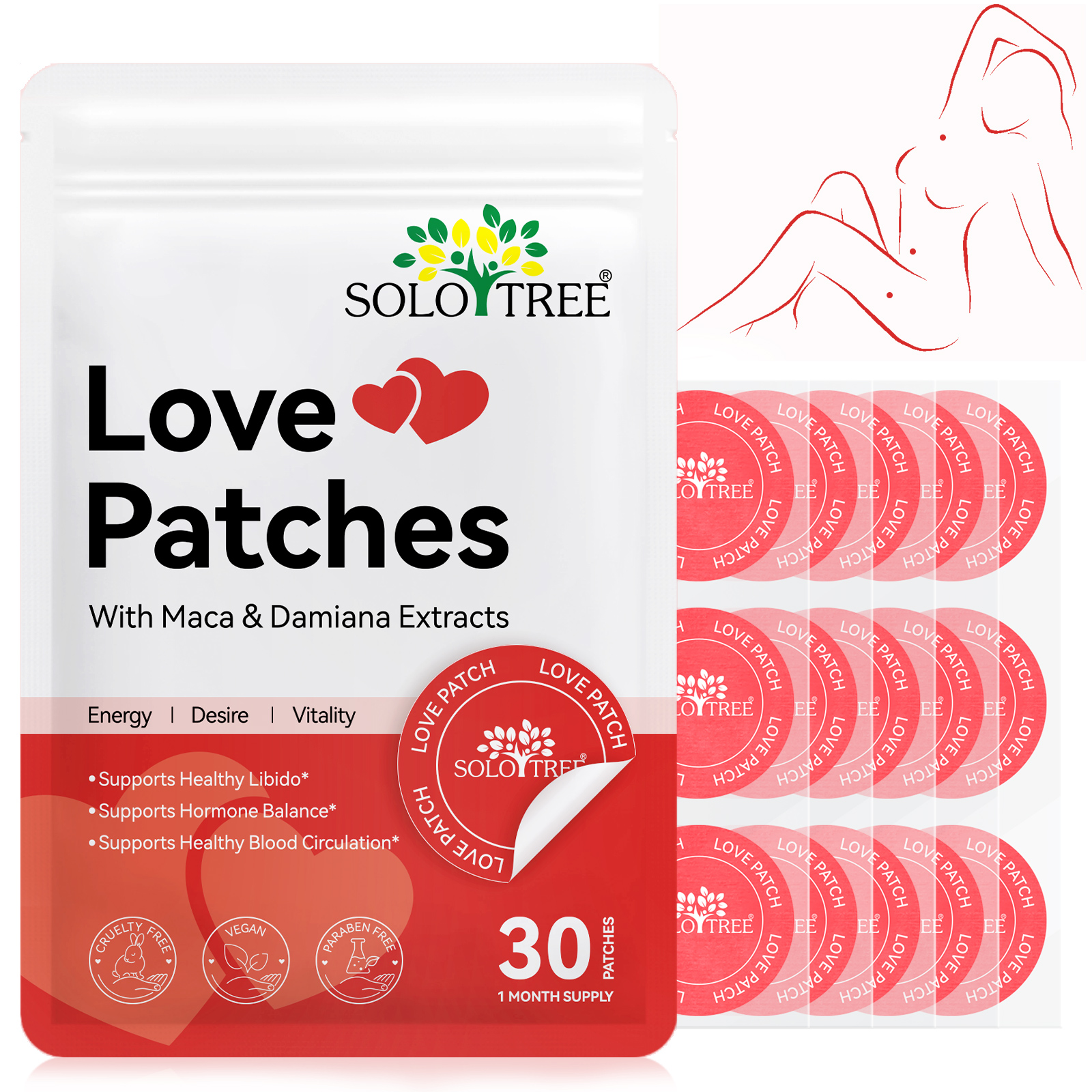 SOLOTREE Private Label OEM 30 патчей Vegan Maca Damiana экстракт либидо поддержка гормона баланса любовь патчи для мужчин и женщин