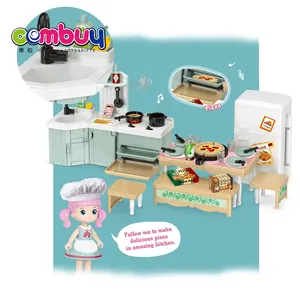 模拟声音照明迷你家具女孩玩具厨房套装娃娃屋