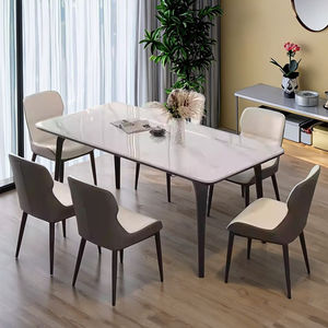 Ensemble Table <span class=keywords><strong>à</strong></span> <span class=keywords><strong>Manger</strong></span> Moderne de Luxe pour <span class=keywords><strong>Petit</strong></span> Appartement et Bureau, Design Plaque de Roche Métallique, Finition Claire, Chaises Confortables, Mobilier de Maison - Product Image 2