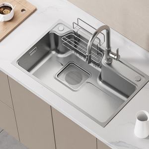 Fregadero de Cocina de Acero Inoxidable 304, Lavabo para Lavar Platos y Vegetales, Fregadero Grande de un Solo Tazón, Estilo Japonés, con Almacenamiento - Product Image 1