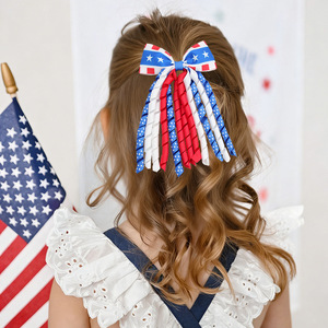 Lot de 3 pinces à cheveux pour filles, thème Fête de l'Indépendance, rouge, blanc, bleu, avec nœuds en ruban bouclé drapeau américain, accessoires patriotiques du 4 juillet - Product Image 3