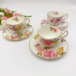 Vintage Floral Tea <b>Cups</b> <b>Set</b> of 12 Pieces 90ml Espresso <b>Cup</b> European Coffee <b>Cup</b> <b>Set</b> with Gold Rim - Product Image 3