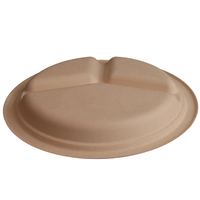 Assiette ronde de 9 pouces en bagasse à 3 compartiments, personnalisée, prix d'usine, emballage sur mesure