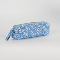 Pochette de voyage matelassée bleue et blanche à rayures, légère, pliable, avec poignée, pour pinceaux de maquillage, étui organisateur de voyage à fermeture éclair pour femme