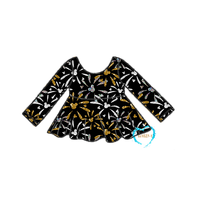 fall boutique short sleeve smocked colorful vintage floral printing leotard with skirt girls teen girls Dance Wear