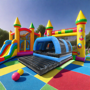 Matelas gonflable commercial interactif pour jeux sportifs, tunnel de jeu, avec toit et airbag de réception souple pour parc d'attractions - Product Image 5