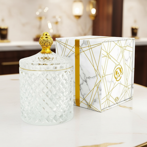 Castiçal de Vidro com Corte Diamantado e Relevo de Cristal, Borda Dourada de Bambu, Tampa Decorativa com Puxador Dourado, Decoração para Casa, Armazenamento, Presente - Product Image 6