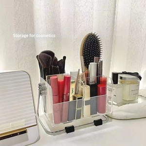 Boîte de rangement rectangulaire moderne en acrylique pour télécommandes, organisateur de bureau rotatif à 360 degrés, 6 compartiments, sans couvercle - Product Image 3