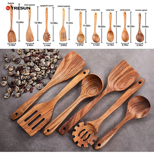 Prix d'usine, ensemble d'ustensiles de cuisine en teck naturel de 15 pièces, outils de cuisson multifonctionnels avec emballage personnalisé - Product Image 4