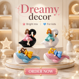 Figuras de Princesa Montada en Animales (<span class=keywords><strong>Cisne</strong></span>, Ballena) para Niñas, de Fantasía, de Ensueño, Durmientes, 3D, Coleccionables, Adorno para Pastel, Recuerdo de Fiesta, Regalo, Venta al por Mayor - Product Image 1