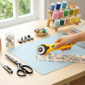 <span class=keywords><strong>Cutter</strong></span> rotatif multicolore <span class=keywords><strong>premium</strong></span> 45 mm, conception sécurisée, poignée ergonomique en plastique, lame en acier, outil de découpe DIY pour la couture - Product Image 1