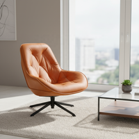 Fauteuil de salon confortable et relaxant, design minimaliste moderne, pieds en acier carbone, tissu en cuir brun, fauteuil d'appoint pour hôtel