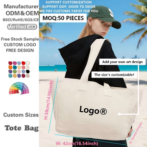 Bolso Tote Extra Grande de Lona de Algodón en Color Natural con Impresión de Logotipo para Mujer y para Compras - Product Image 2