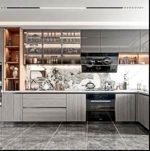 Isla de Cocina Modular Moderna de Acero Inoxidable para Exteriores con Protector Contra Salpicaduras de Acrílico y Grifo para Villas - Product Image 3