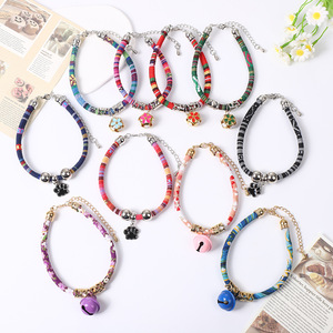 Ethnic Striped Woven Fabric <b>Pet</b> Collarswith Bell Charms Adjustable Bohemian Geometric Print Cat <b>Collars</b> - Product Image 2