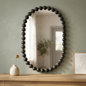 Miroir mural rond en bois perlé, cadre décoratif minimaliste pour salon et chambre à coucher - Product Image 5