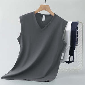 Débardeur d'été pour <span class=keywords><strong>homme</strong></span> en modal et soie glacée, à séchage rapide, couleur unie, col en V, style Normcore/Minimaliste, pour le sport et la gym - Product Image 3