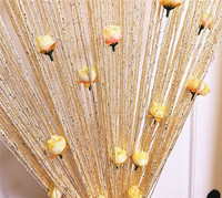 Panneaux de Rideaux à Franges en Fil avec Roses Artificielles et Perles Accrochées, Tissu Séparateur pour Mariage et Salon