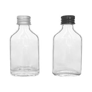 Mini bouteille en verre plat de 50ml bouteilles en verre de whisky d'alcool transparent avec couvercle en métal - Product Image 5