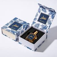Boîte à parfum rigide bleu marine personnalisée en usine, recyclable, avec impression feuille de palmier tropicale et estampage à chaud doré, emballage cadeau noir