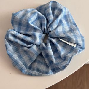 Versione coreana elegante da donna per capelli con elastico per capelli in tessuto scozzese serie blu - Product Image 3