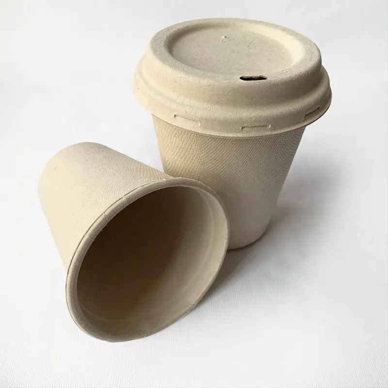 Impreso personalizado de 8OZ compostables bagazo tazas llevar desechables de caña de azúcar taza de café ecológico biodegradable taza de jugo de (con tapa)