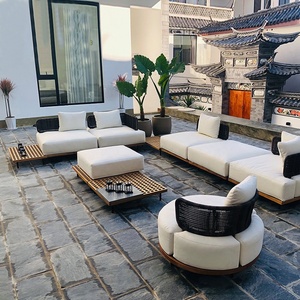 Moderno patio hotel componibile mobili da esterno in legno massello con cuscini set di divani da giardino multiuso all'aperto - Product Image 5