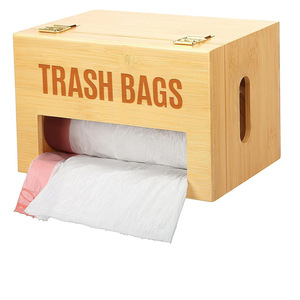 Bamboo Trash Bag <b>Storage</b> <b>Box</b> Rectangle Wall Mounted Punch Free Desktop Organizer <b>Kitchen</b> Use - Product Image 1