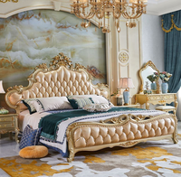Europäisches High-End Luxus-Wandbett-Set Champagner-Gold-Rahmen PU-Leder Verstellbares Kingsize-Bett Massives Eichenholz MDF-Platte Langlebiges Französisches Design