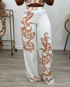 CW10805 Set Casual da <span class=keywords><strong>donna</strong></span> in due pezzi Top corto stampato e pantaloni larghi per abbigliamento quotidiano 2025 Boutique - Product Image 5