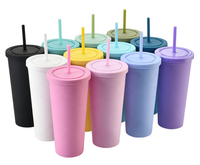 Gobelets en plastique maigres 22OZ Blanks Gobelets en plastique solides et droits à double paroi avec couvercles et paille