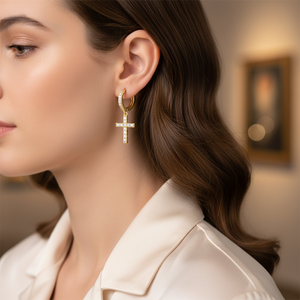Magnifiques boucles d'oreilles pendantes en or jaune 10 carats avec diamants naturels ronds de qualité supérieure, tendance pour femmes et enfants - Product Image 3