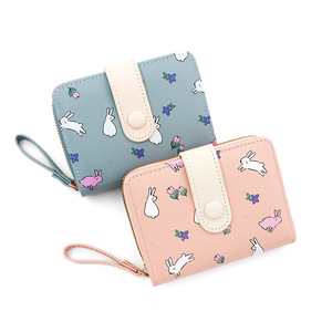 Cartera de Cuero para Mujer con Diseño de Conejito y Flores Pequeñas, Estilo Macaron, Linda Cartera de Mano con Estampado de Conejito para Niñas - Product Image 2