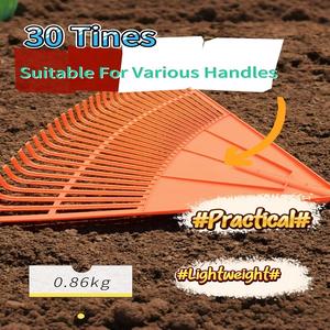 Râteau à feuilles en plastique orange avec manche en bois, léger, pour le nettoyage des feuilles et des débris dans le jardin - Product Image 5