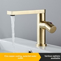 Robinet de lavabo monotrou en cuivre en forme de sept caractères, moderne et minimaliste, à poser sur le comptoir, avec cartouche céramique, eau chaude/froide