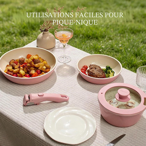 High Quality Modern Ceramic Coated Non-Stick Pots <b>Pans</b> Detachable Handle 8-Piece <b>Pink</b> Aluminum Induction Cookware <b>Set</b> - Product Image 6