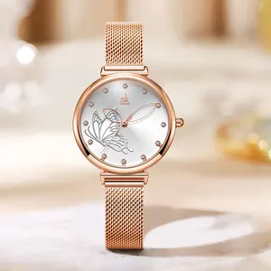 Beauty Waterproof Custom Ladies Watches With Butterfly Inspired Design And Stainless Steel Mesh Strap Wrist Watch