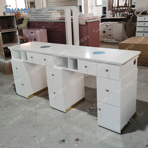 Salón de belleza de uñas, muebles, estación de uñas, mesas de manicura blancas de mármol con cajones - Product Image 1