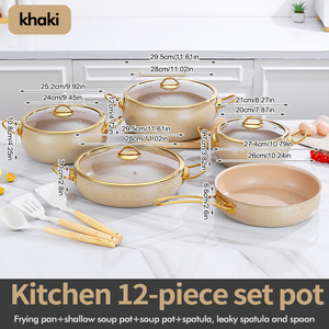 Wholesale 12-Piece Stainless Steel Cookware <strong>Set</strong> with Glass Lids Non-stick Kitchen Utensils Induction <strong>Cooking</strong> Pots Pans - Product Image 3
